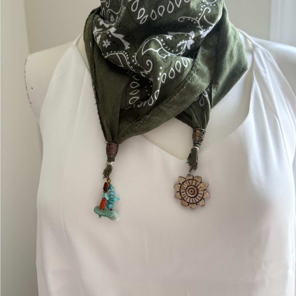 Green Bandana with Beaded Charms